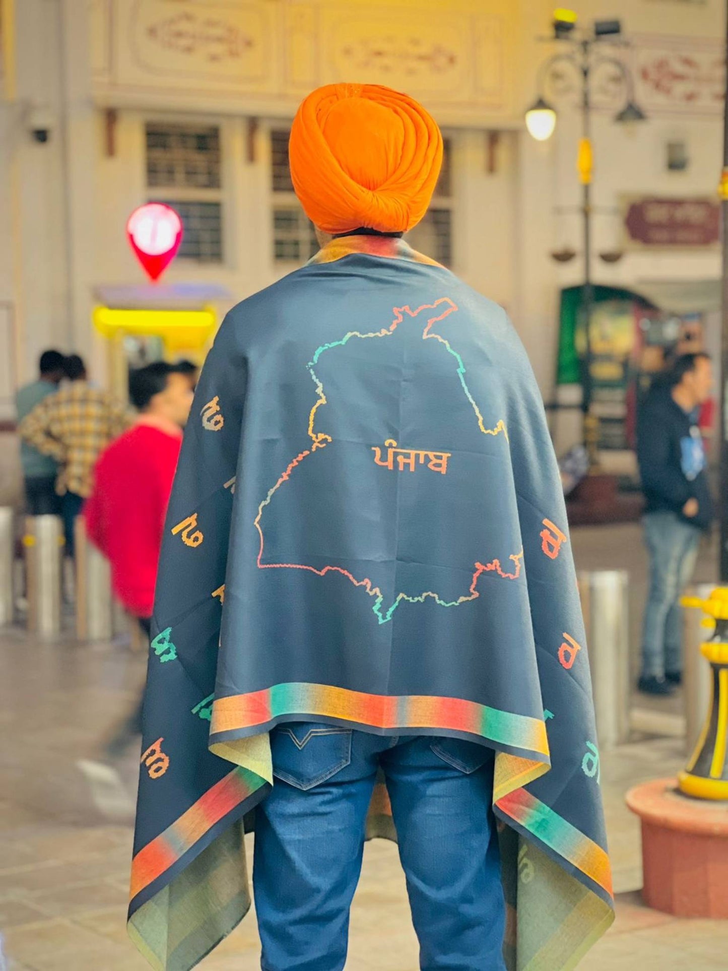 Punjabi Shawl With Punjab Map | Kurta Pajama | Punjabi Wedding Jaago Shawl - Midnight Black