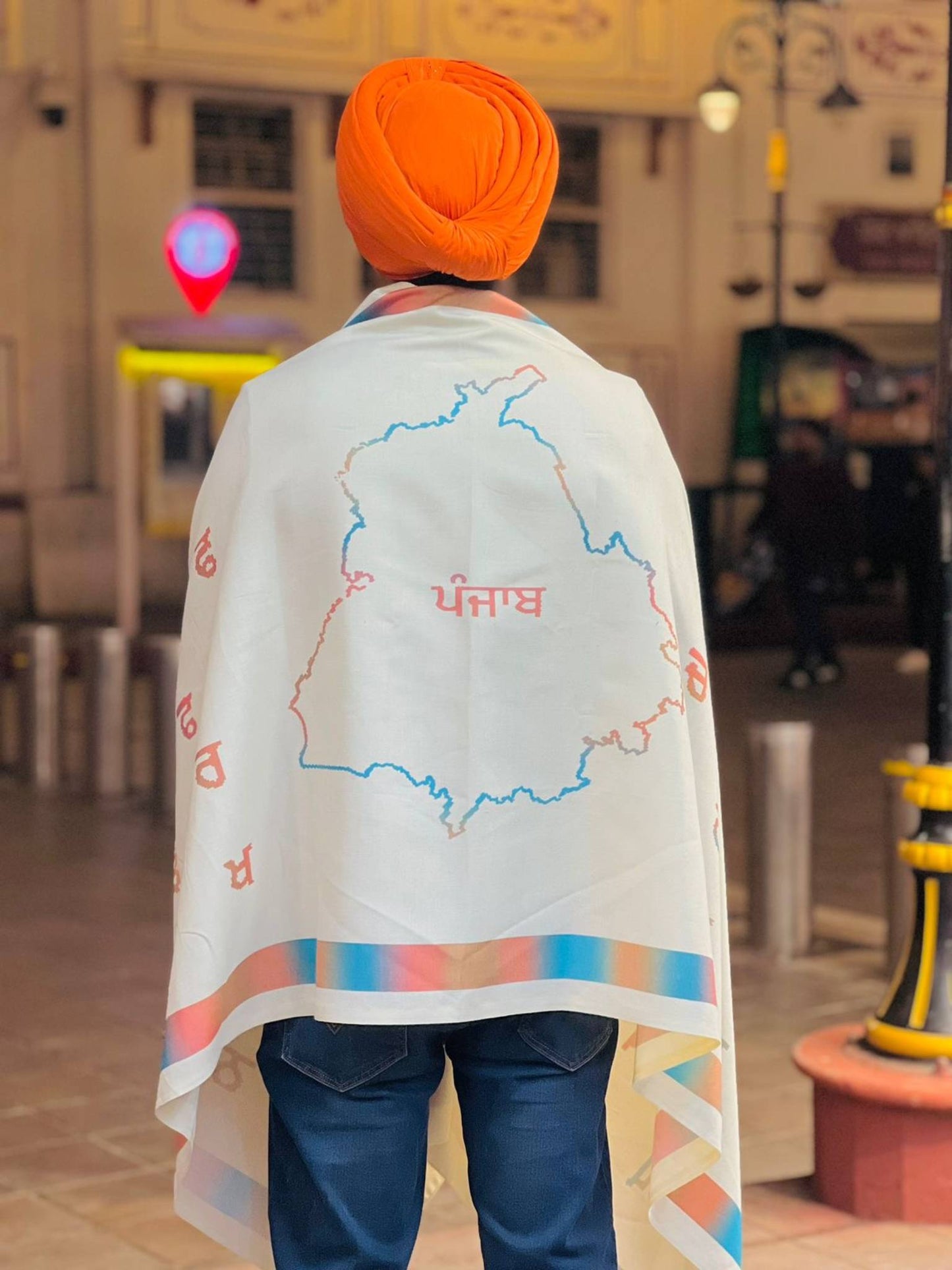 Punjabi Shawl With Punjab Map | Kurta Pajama | Punjabi Wedding Jaago Shawl - Blissful Cream